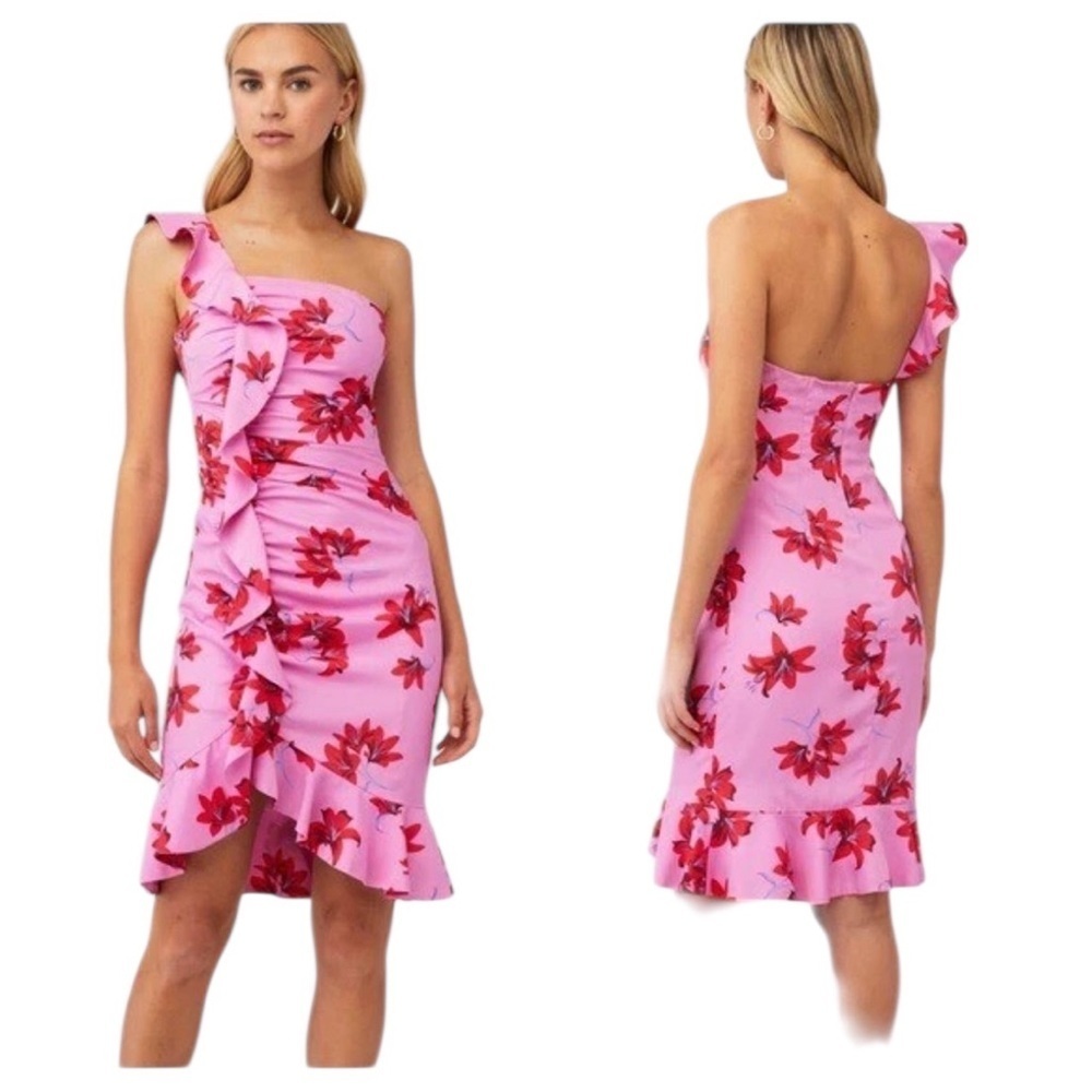 Likely Lois Pink Floral One-Shoulder Dress Size 4